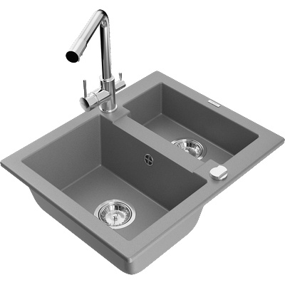 Mexen Carlos гранитна мивка с 1, 5 камери с кухненски смесител Duero, сив - 6518-71-671600-00 (6518-71-671600-00)