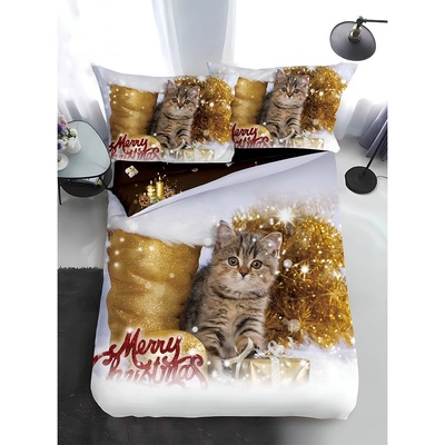 EmonaMall Двулицево коледно спално бельо, размер за приста (реално изображение) EmonaMall, 4 части - Модел S17359 (S17359-6666d4)