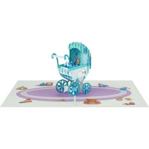 Kiriori Поздравителна картичка Kiriori Pop-up - Бебе в количка, синя (13503)