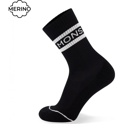 Mons Royale Cyklistické ponožky merino SIGNATURE CREW SOCK black/white
