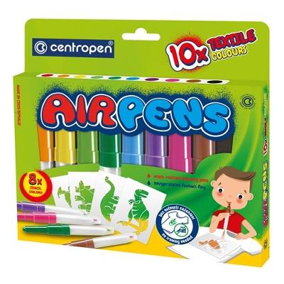 CENTROPEN 1539/10 Air Pens Textile Colours, fúkacie fixky na textil, obsahuje 8 šablón (10 farieb)