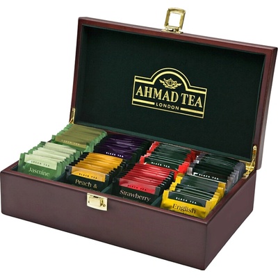AHMAD TEA Keeper drevená kazeta čiernych a zelených čajov 80 sáčkov