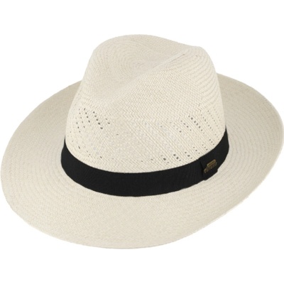 Fiebig Headwear since 1903 Letní panamský klobouk Fedora ručně pletený bílý s černou stuhou