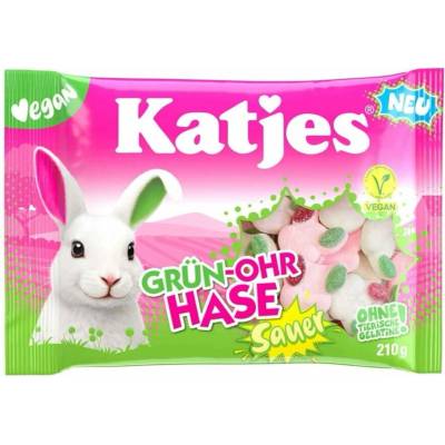 Katjes Sauer Grün-Ohr Hase Vegan kyselé pěnové bonbóny ve tvaru zajíčků 210 g