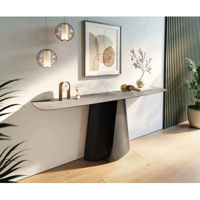 Delife Edge oválný tvar 180×40 cm keramika beton šedá Livos kov černá