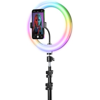 Cellularline Статив Cellularline - Pro Multicolor, LED ринг, за телефон, черен (SELFIERINGPROMULTK)