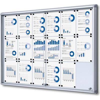 Jansen Display Interiérová vitrína 18xA4, posuvné dveře, metalová záda, 1380 x 982 mm – Zboží Živě