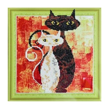 Collection D'Art - Картина с частична диамантена мозайка с обли кристали - Влюбени котета (AX303001)