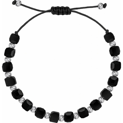 Brilio Silver Černý textilní náramek s korálky BRC236WBC