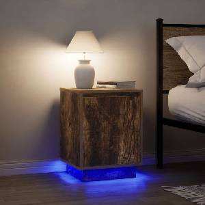 vidaXL Нощни шкафчета с LED осветление 2 броя опушен дъб 38x34x50 cm (861274)
