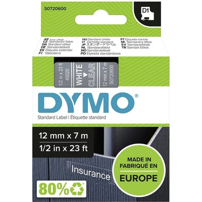 etikety DYMO D1 45020 Farba pásky: priehľadná Farba písma:biela 12 mm 7 m