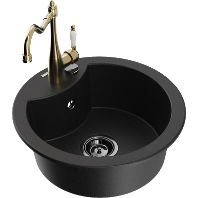 Mexen Diego гранитна кухненска мивка с 1 отделение и кухненски смесител Carla, черен - 6512-77-670700-50-B (6512-77-670700-50-B)