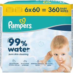 Pampers Бебешки мокри кърпички Pampers - Aqua Water, 6 х 60 броя (1100049763) - ozone