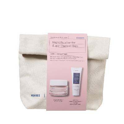 Промо сет Дива роза нощен крем + измиваща пяна, Korres Night Routine for Super Radiant Skin - Apothecary Wild Rose Night Cream 40ml & Greek Yoghurt Foaming Cream Cleanser 20ml