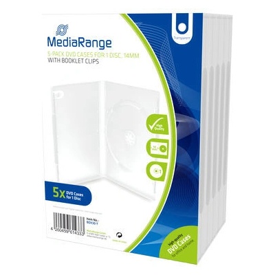 MediaRange DVD obal pre 1 disk, 14mm, transparentný, 5ks balenie