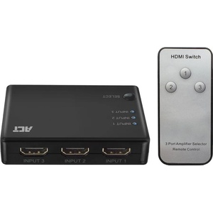 Act 3 портов HDMI суич ACT , 4K@60Hz, USB, Дистанционно, Черен (AC7845)