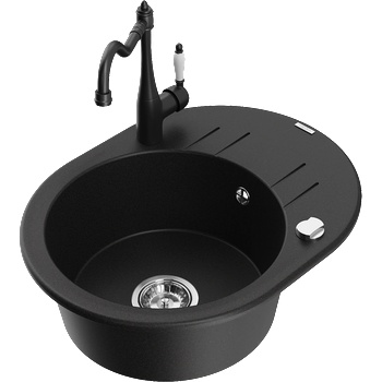 Mexen Kevin гранитна мивка с едно корито и отцедник и кухненски смесител Carla, черен - 6517-77-670700-70 (6517-77-670700-70)