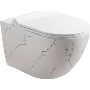 Inter Ceramic Конзолна тоалетна чиния ICC 4937 MARBLE, седалка и капак, порцелан, бял, 49x37x37см (4937 MARBLE)