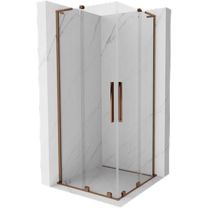 Mexen Velar L Duo плъзгаща се душ кабина 90 x 90 см, прозрачна, розово злато - 871-090-090-02-03-60 (871-090-090-02-03-60)