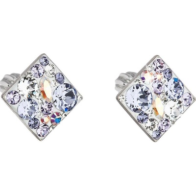 Pavona Stříbrné náušnice pecka s krystaly Swarovski fialový kosočtverec 31169.3