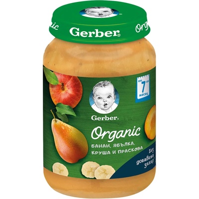 Nestle Био плодово пюре Nestle Gerber Organic - Банан, ябълка, круша, праскова, 190 g (12460158)