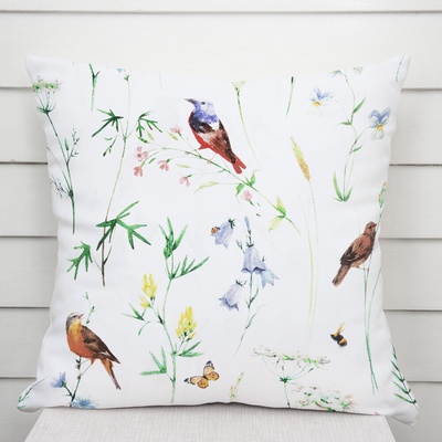 Biante bavlna Sandra SA-392 Lúčne kvietky s vtáčikmi 30 x 50 cm