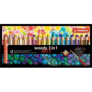 STABILO Цветни моливи STABILO Woody 3в1 цилиндрични дебели 18 молива/комплект+острилка+четка 880/18-1-20 (880/18-1-20)
