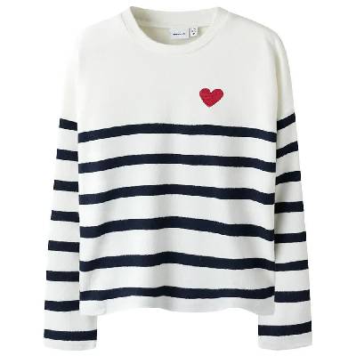 Блуза Name it Line Ps sweater - White (Dark Sapphire / Cloud Dancer / Red Heart)