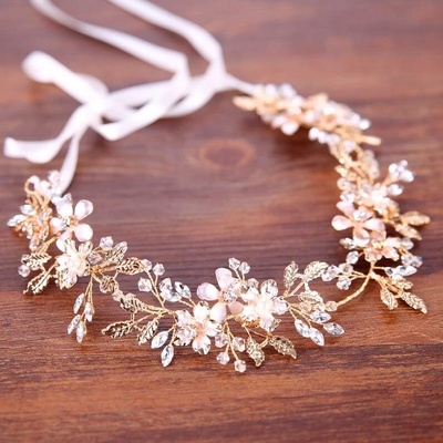 Naishide Jewelry Slavnostní květinová čelenka do vlasů - Zlatavá