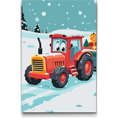 Vymalujsisam.sk Maľovanie podľa čísiel Traktor pre deti v zime 20 x 30 cm Bez rámu iba zrolované plátno
