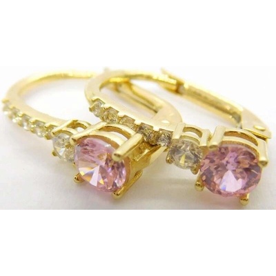 Klenoty Budín dámské zlaté náušnice s růžovými růženíny a zirkony HK2279