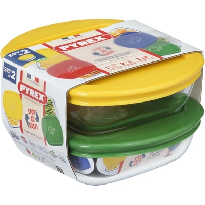 Pyrex Súprava sklenených dóz štvorcových 2 ks 0,3 l