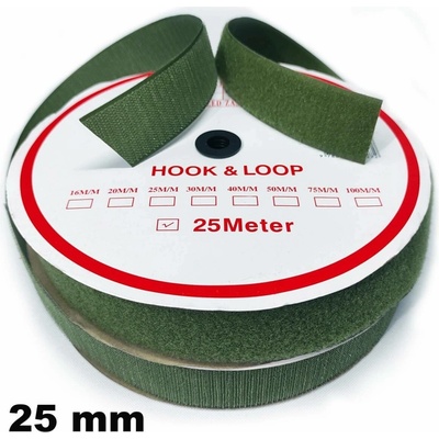 Pásek na suchý zip Háček a Smyčka set, barva khaki 25 mm balení 25 m