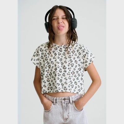 MAYORAL Къса тениска с къс ръкав леопардов принт в бял цвят за момиче Mayoral