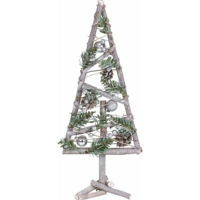 Stromček MagicHome Vianoce, drevený, so striebornými guľami, 20x3x47 cm
