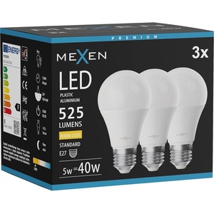 Mexen Nova 3x LED крушка E27, A60, 5W, Топла - 3000K, 525 lm - L100-E27-0530-01x03 (L100-E27-0530-01x03)