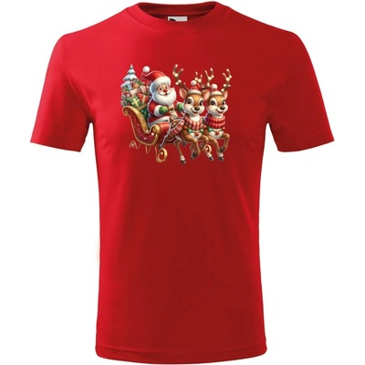 NakupTextil dětské Vánoční tričko Santa a sobící 07-červená