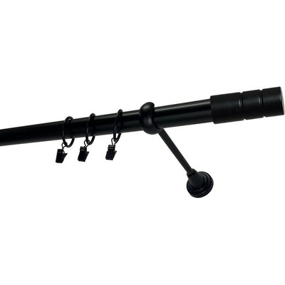 OK-GarnýžeCZ Garnýž kovová jednořadá 25mm Cylinder černá 110 cm do stěny / kroužky s žabkou