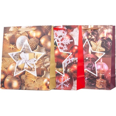 Darčeková taška 260x320 mm ozdoby vianočné dekorácie mix, zlatá, červená, fialová