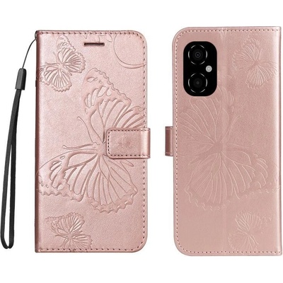 Pouzdro Big Butterfly peněženkové mobil Xiaomi Poco M4 5G - růžovozlaté