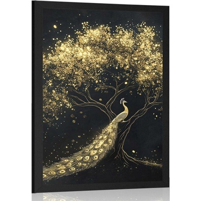 Plakát zlatý páv na stromě - 40x60 white
