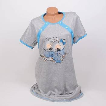 Image 1 of Нощница за кърмачки в сиво с мечета и син кант