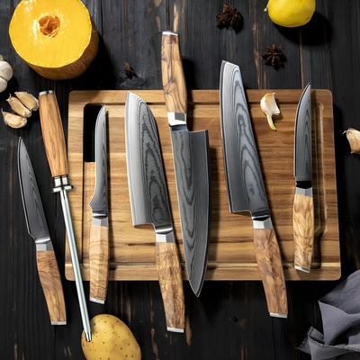 HARAHU Комплект кухненски ножове дамаск ze-37564 - Кафяв kp37564 (ze-37564)