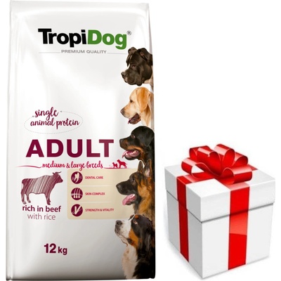 TropiDog Premium Adult Medium & Large hovädzie s ryžou 12 kg