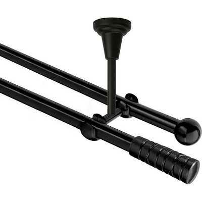 OK-GarnýžeCZ Garnýž kovová dvouřadá 16mm Torino černá 290 cm do stropu / na tunýlek - bez kroužků