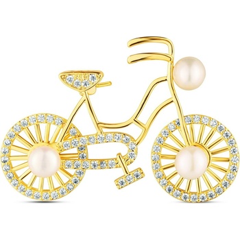 JwL Luxury Pearls Hravá perlová brošňa s pravou perlou a zirkónmi Kolo JL0866