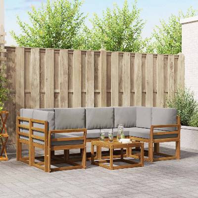 vidaXL Комплект дивани за открито 7 pcs Естествено и светло сиво (3366079)