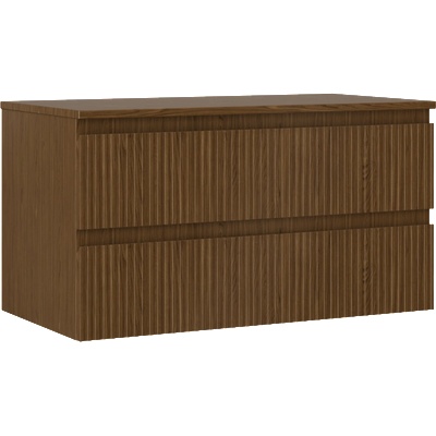 Mexen Rivel шкафче за баня под мивка 90 см с плот, 2 чекмеджета, рифовано, орех (91A20-09047-2-BFFC86)