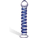 Gläs Blue Spiral Glass Dildo štruktúrované sklenené dildo 19 x 2,5–3,9 cm
