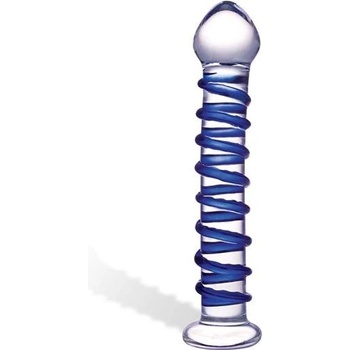Gläs Blue Spiral Glass Dildo štruktúrované sklenené dildo 19 x 2,5–3,9 cm